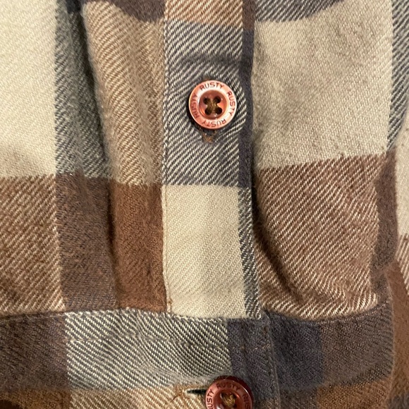 Vintage Y2K Rusty Men's Casual Brown and Cream Checkered Shirt - Picture 4 of 10